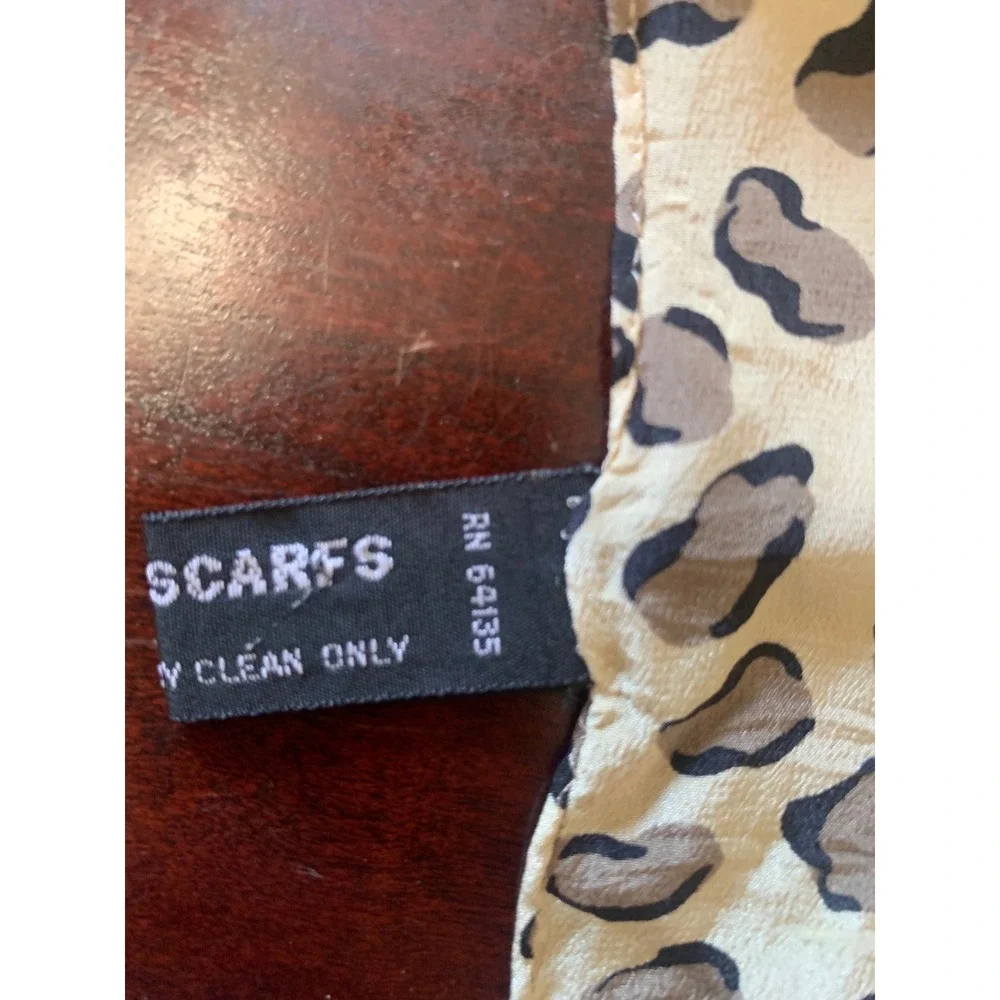 Casca Scarfs Tan Leopard Print 100% Silk Scarf Made in Korea Hand Rolled Hem